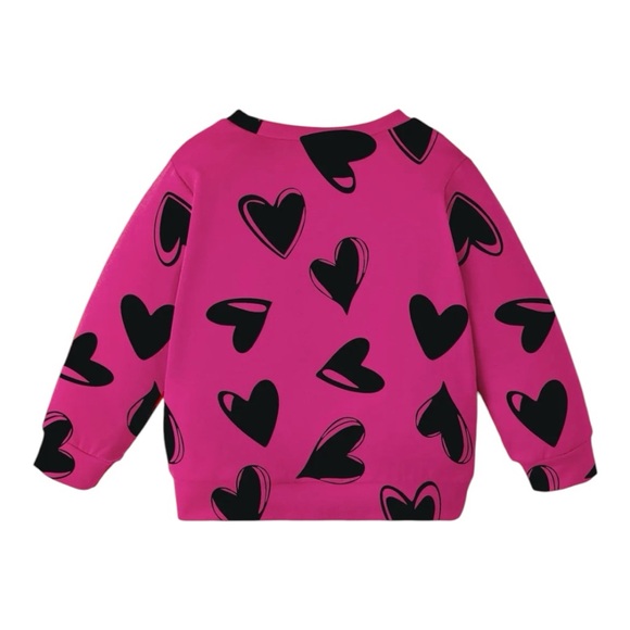 Toddler Girls Hot Pink With Black Hearts Valentines Day Sweater ๐ - Picture 2 of 6
